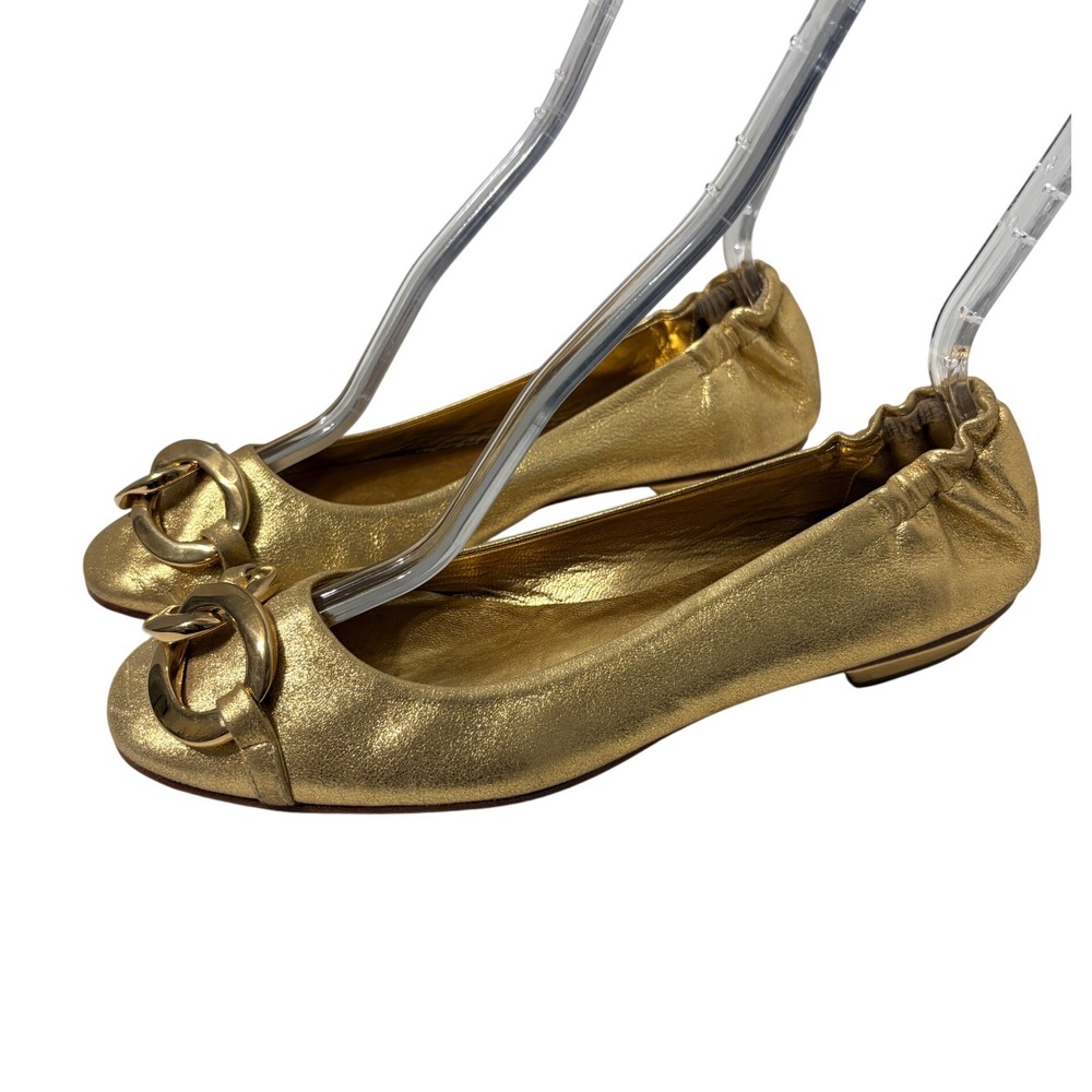 Juicy Couture Vintage Gold Leather Ballet Flats Made in Italy Chain Link 8.5M